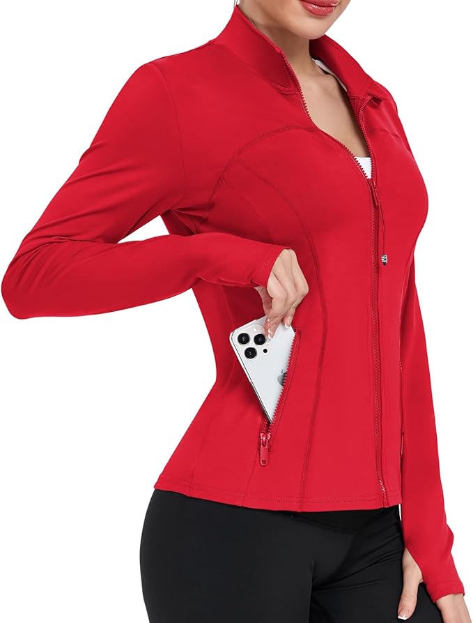 Women's Workout Jackets Full Zip Running Yoga Jackets Lightweight Athletic Clothes with Thumb Holes