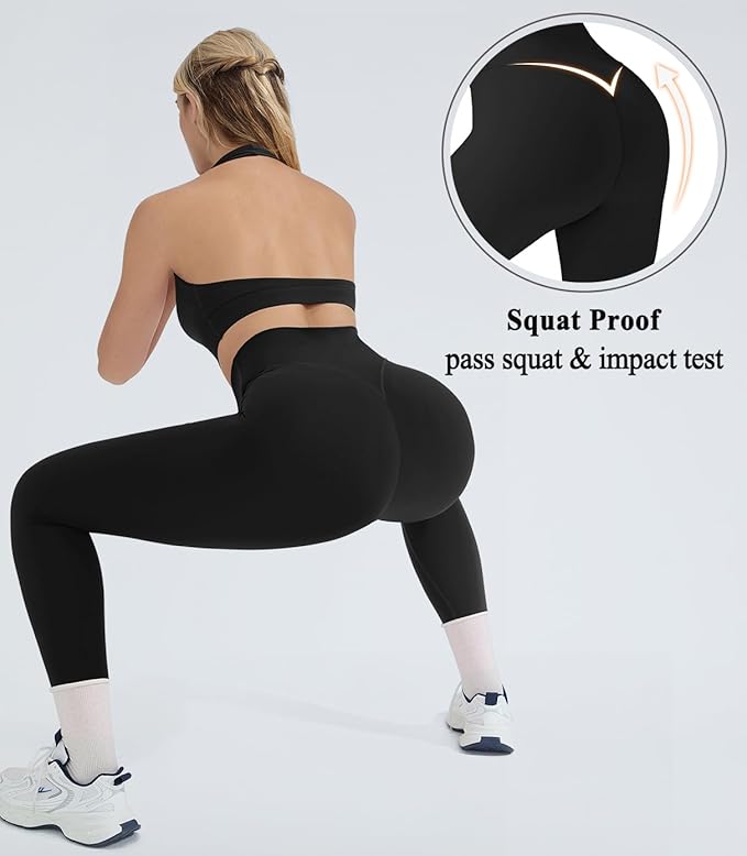 OMKAGI 2 Piece Workout Sets for Women Halter Sports Bras Gym Sets Booty Leggings Outfits