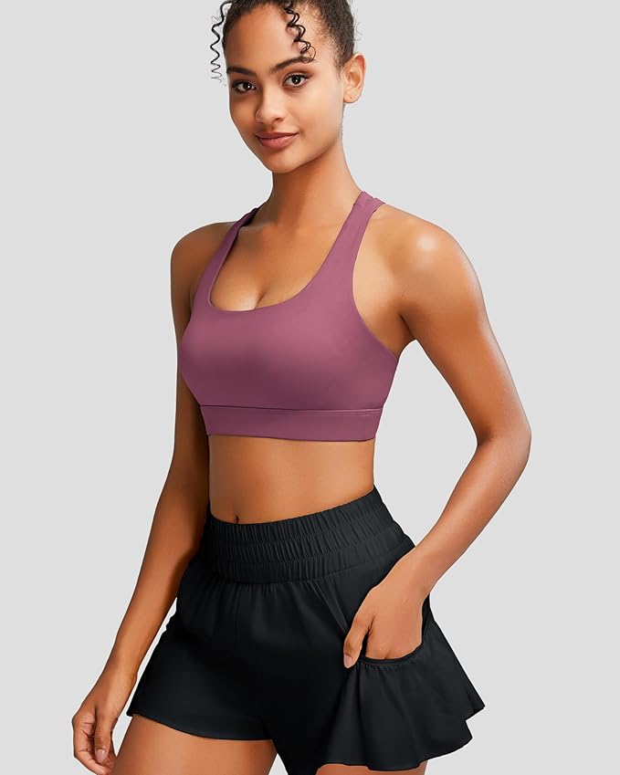 RUNNING GIRL High Impact Sports Bras for Women - Scoop Neck Strappy Sports Bra High Support Moulded Cup Workout Bra