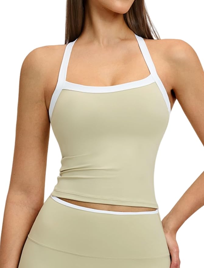 QBGJTD Womens Longline Sports Bras Cross Back Active Gym Yoga Padded Workout Crop Tank Top with Built in Bra