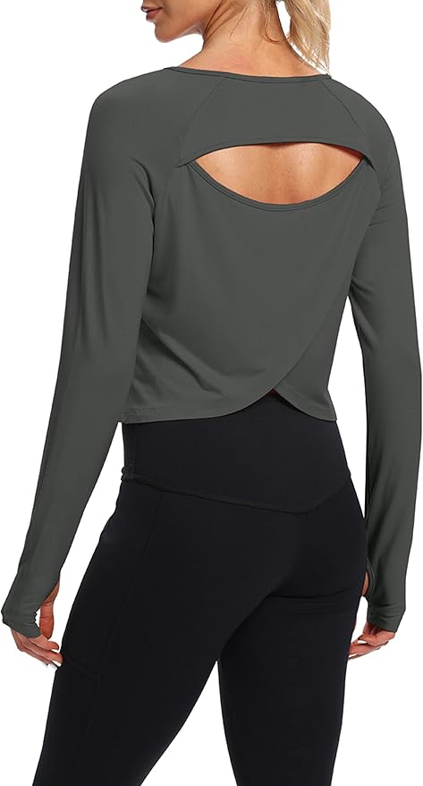 Bestisun Long Sleeve Workout Running Shirts Athletic Yoga Gym Crop Tops for Women