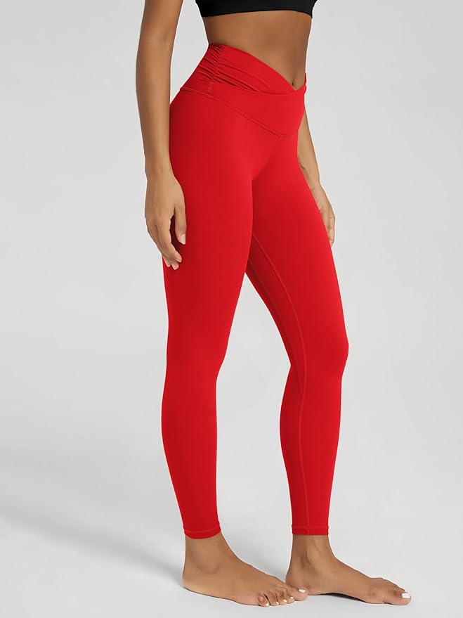 ODODOS Women's Cross Waist Yoga Leggings with Inner Pocket, 23"/25"/28" Gathered Crossover Workout Yoga Pants