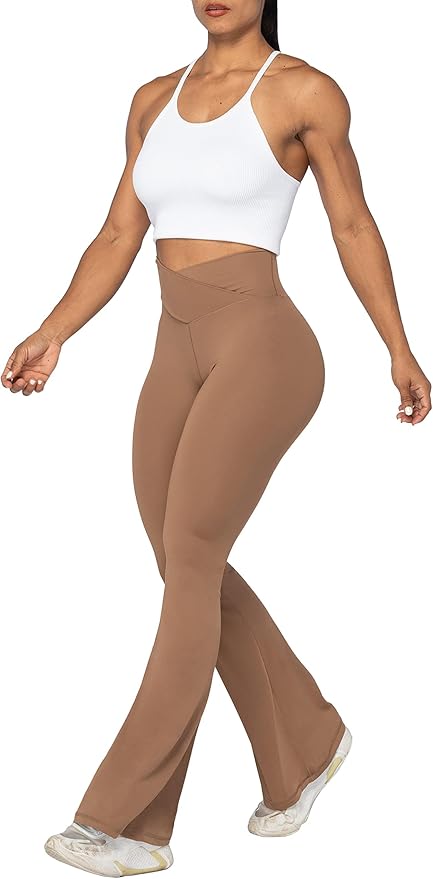Sunzel Flare Leggings, Crossover Yoga Pants with Tummy Control, High-Waisted and Wide Leg