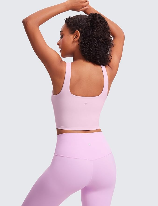 CRZ YOGA Butterluxe Square Neck Crop Tank Tops for Women - Workout Longline Sports Bras Padded Yoga Camisole