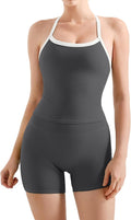 SUUKSESS Women 2 Piece Workout Sets High Waisted Tummy Control Biker Shorts Halter Padded Tank Tops