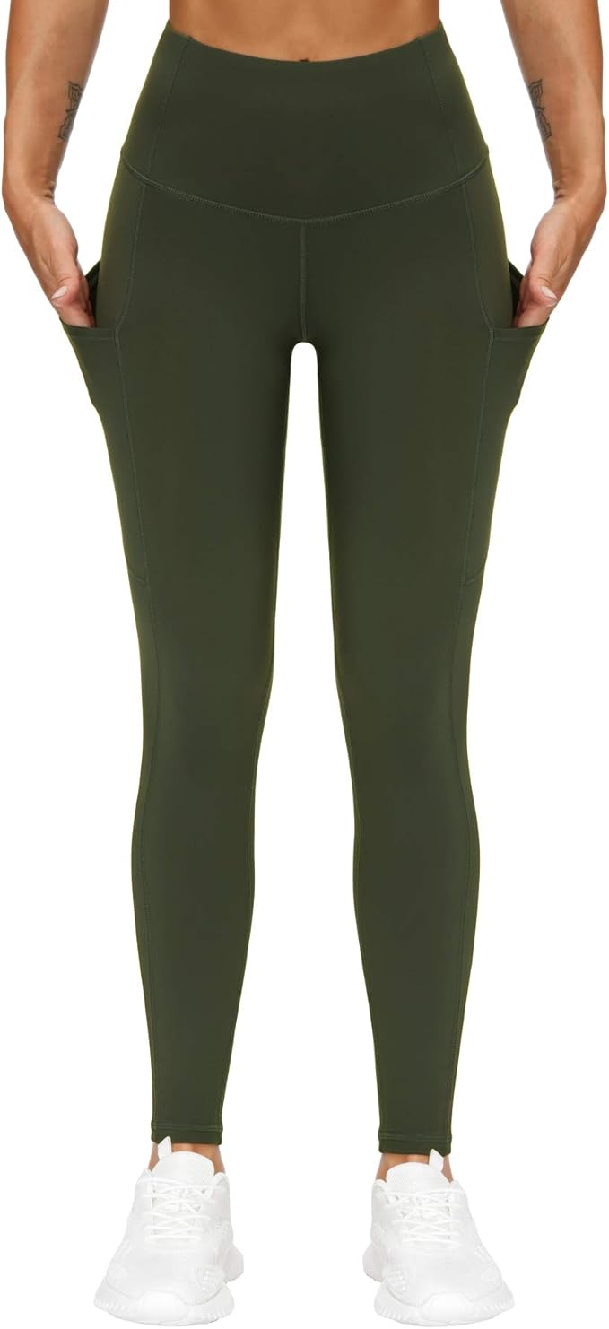 THE GYM PEOPLE Thick High Waist Yoga Pants with Pockets, Tummy Control Workout Running Yoga Leggings for Women