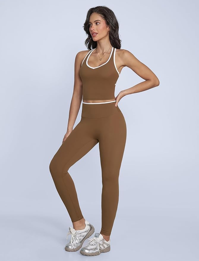 ABOCIW Womens Color Block Workout Sets Racerback Tank Top High Waist Leggings Gym Set Yoga Pilates Outfits