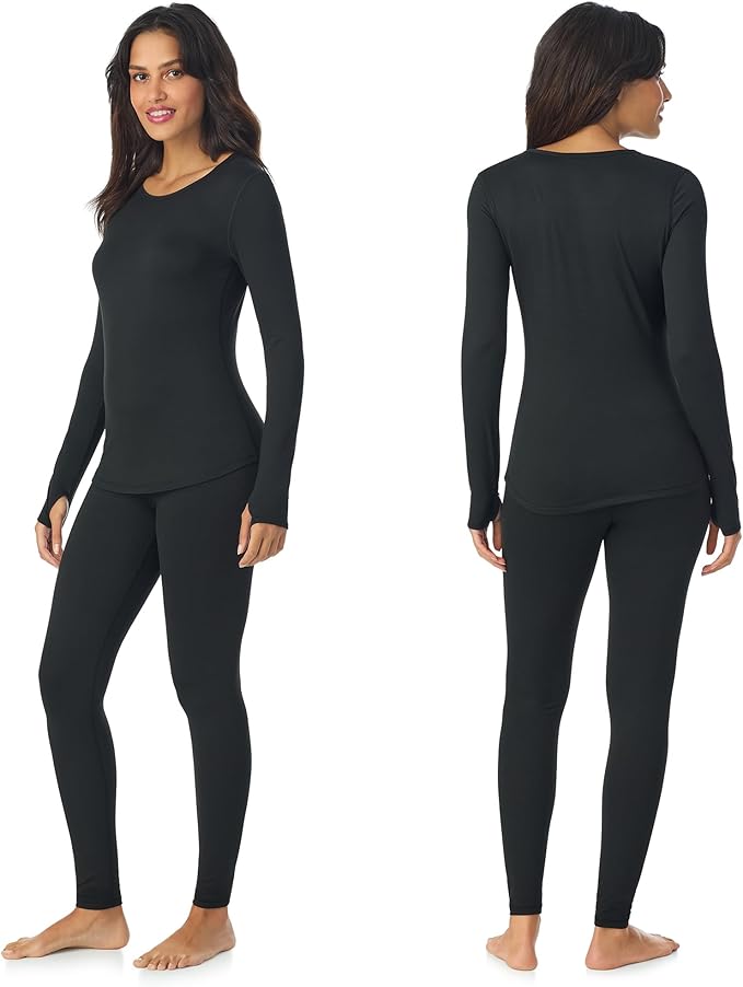 Cuddl Duds Womens Lightweight Breathable Everyday Active Base Layer Set - Long Sleeve Top & Leggings - Lounge Sets for Women