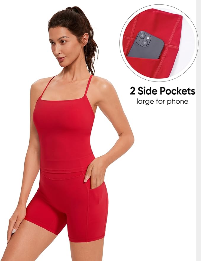 OMKAGI Workout Sets for Women Cute Spaghetti Strap Tank Tops Booty Shorts Outfits with Pockets