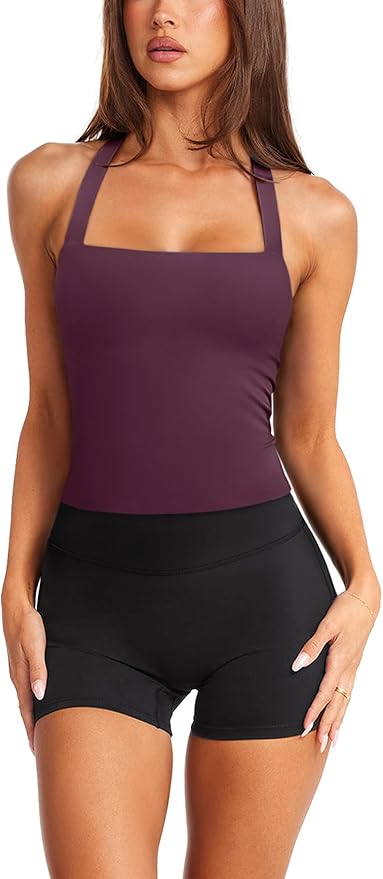 LASLULU Womens Sexy Halter Sports Bra Workout Tops Wirefree Sleeveless Gym Yoga Tank Tops Y2k Casual Crop