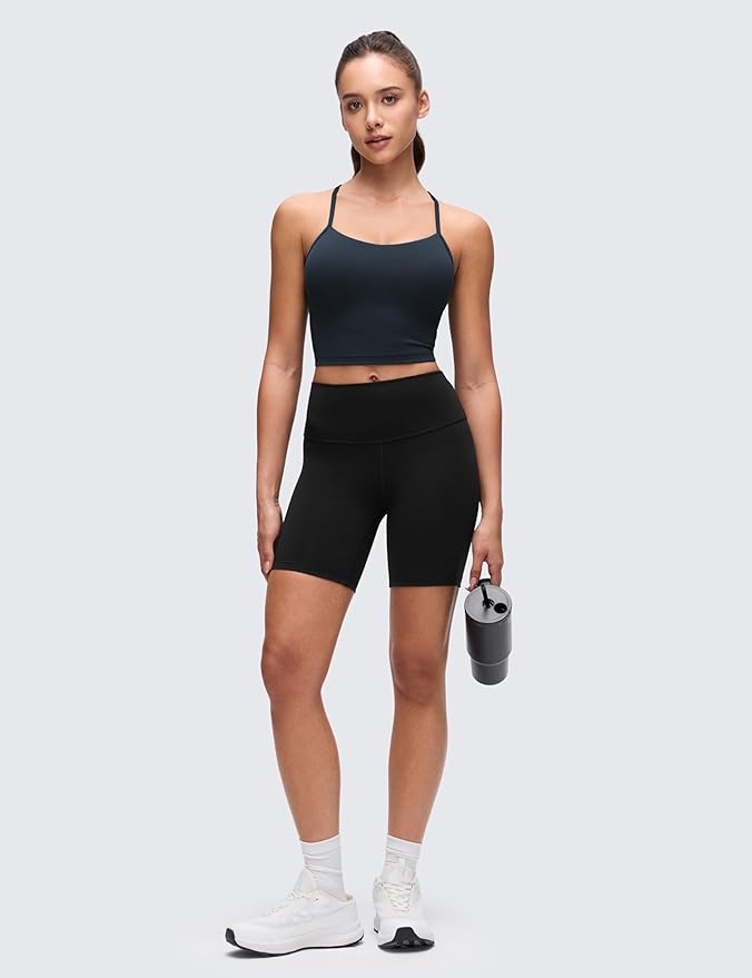 CRZ YOGA Butterluxe Y Back Crop Tank Tops for Women - Spaghetti Straps Racerback Padded Yoga Workout Longline Sports Bras