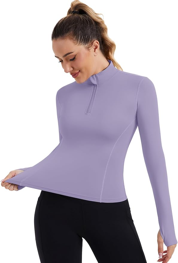 ZHENWEI Womens Workout Tops Long Sleeve Quarter Zip Pullover Quick Dry Golf Shirt Athletic Slim Fit Crop Yoga Gym Tops