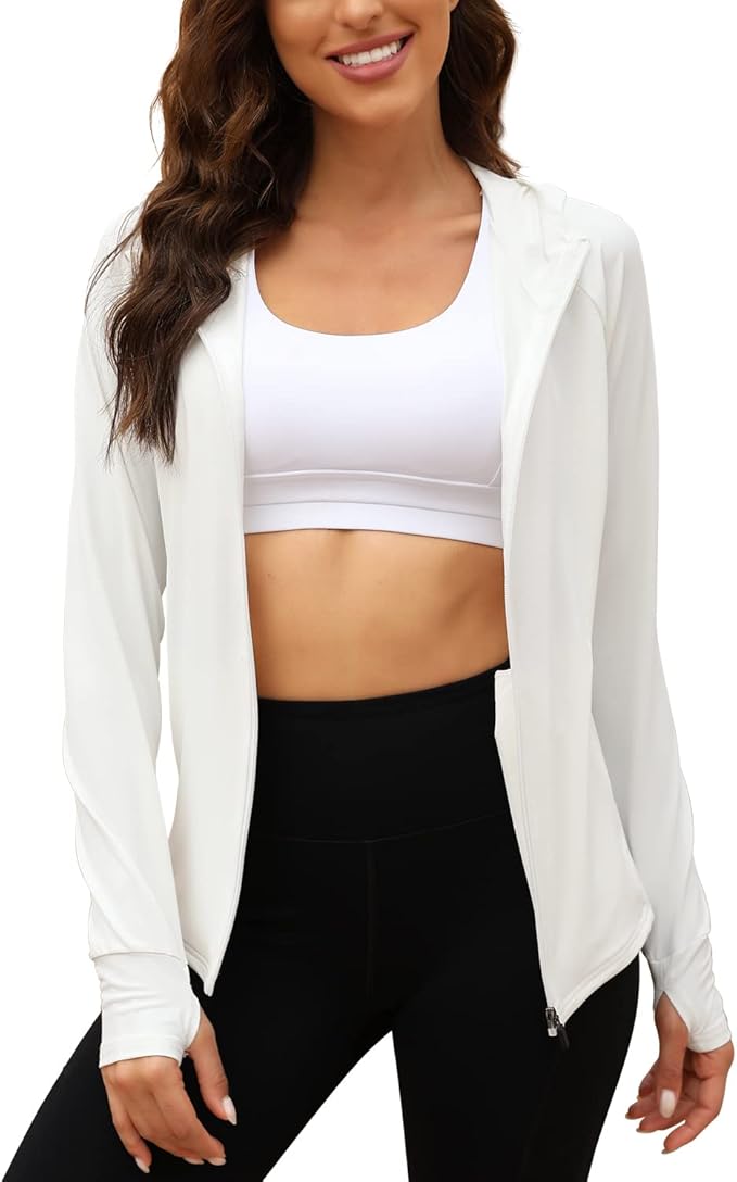 We1Fit Women's UPF 50+ Sun Protection Jacket Hoodie Sun Shirts Hiking Running Athletic Shirt