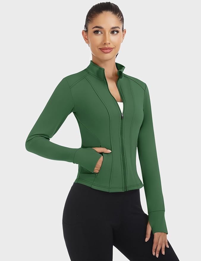 Loovoo Women's Workout Jacket Lightweight Zip Up Athletic Jackets Cropped Slim Fit Running Yoga Tops with Pockets