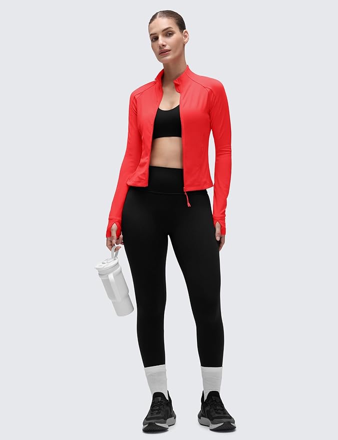 CRZ YOGA Butterluxe Waist Length Jackets for Women - Full Zip Athletic Track Tops with Thumb Holes Pockets