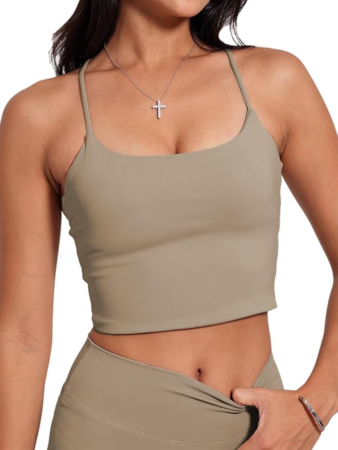 Danysu Sculpt Workout Tank Tops Women Backless Longline Sports Bras Strappy Padded Yoga Top