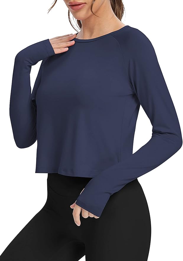 Bestisun Long Sleeve Athletic Workout Shirts Sports Yoga Gym Crop Tops for Women