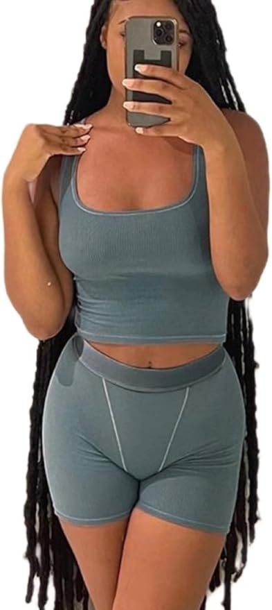 LICOBOD Casual Workout Sets 2 Piece Outfits for Women Ribbed Crop Tank Top High Waist Yoga Leggings Lounge Wear Tracksuit