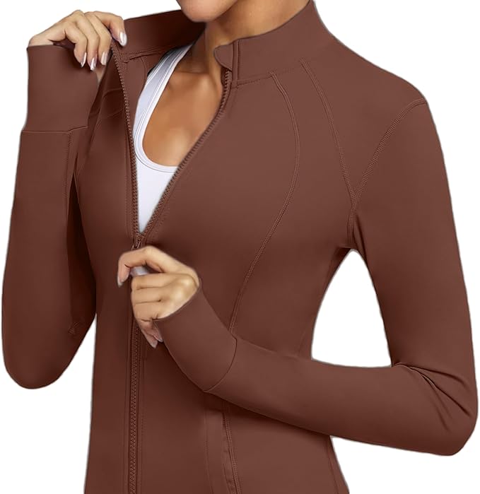 Women's Athletic Full Zip Lightweight Workout Jacket With Pockets Running Slim Fit Yoga Sportwear With Thumb Holes