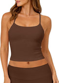 Ieumaz Strappy Crop Top for Women Scoop Neck Longline Gym Workout Sports Bras Built in Removable Pads Yoga Camisole Tank Top