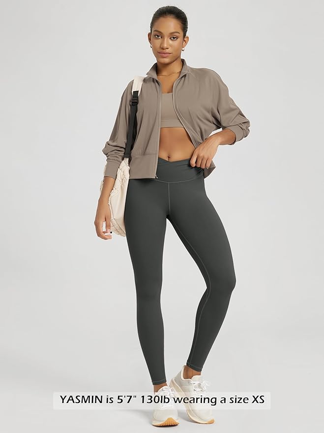 ODODOS Women's Cross Waist Yoga Leggings with Inner Pocket, 23"/25"/28" Gathered Crossover Workout Yoga Pants
