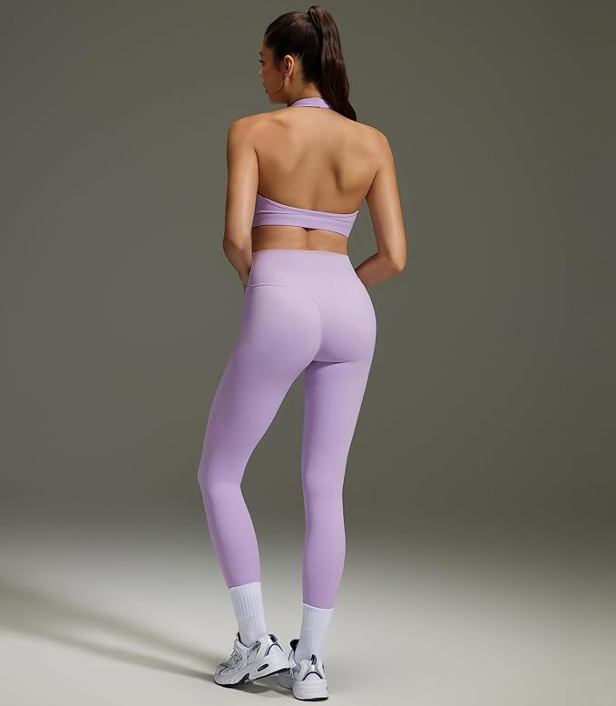 OMKAGI 2 Piece Workout Sets for Women Halter Sports Bras Gym Sets Booty Leggings Outfits