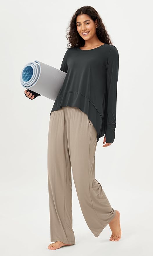 ODODOS Women's Modal Soft Long Sleeve Tee with Thumb Hole Athletic Gym Workout Tops Yoga Shirts