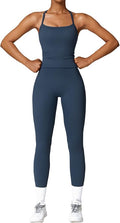 QBGJTD Womens Workout Sets Two Piece Cross Back Tank Top Matching High Waist Leggings Sets Gym Outfits Work Out Clothes