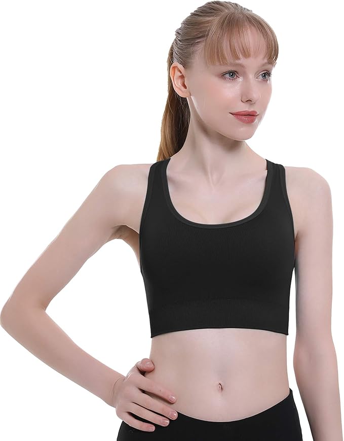 Double Couple Sports Bras for Women Padded High Impact Seamless Criss Cross Back Workout Tops Gym Activewear Bra Large