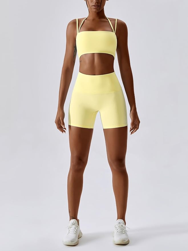 IMEKIS Women's Workout Sets 2 Piece Yoga Outfit High Waisted Biker Shorts Leggings Sports Bra Gym Fitness Clothes Tracksuit