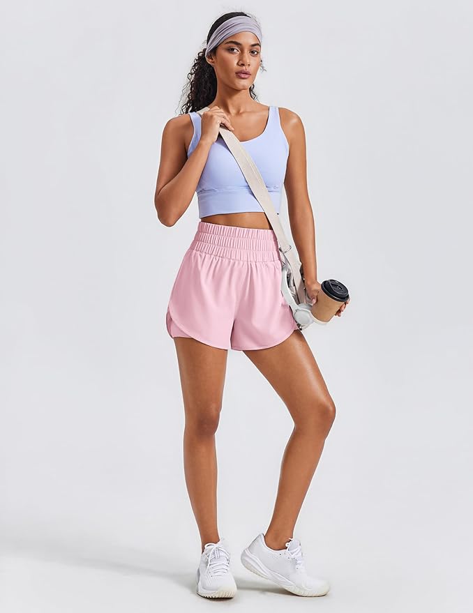 PINSPARK Women's 2 in 1 Running Shorts High-Split Athletic Short High Waisted 3" Liner Workout Gym Short with Pockets