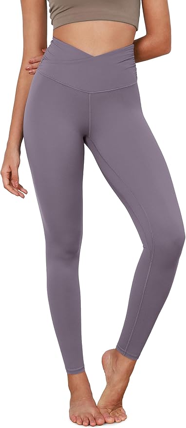 ODODOS Women's Cross Waist Yoga Leggings with Inner Pocket, 23"/25"/28" Gathered Crossover Workout Yoga Pants