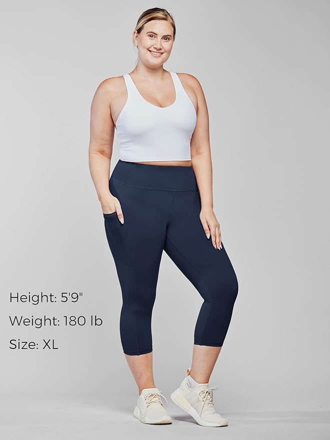 Stelle Women's Capri Yoga Pants with Pockets Essential High Waisted Leggings for Workout