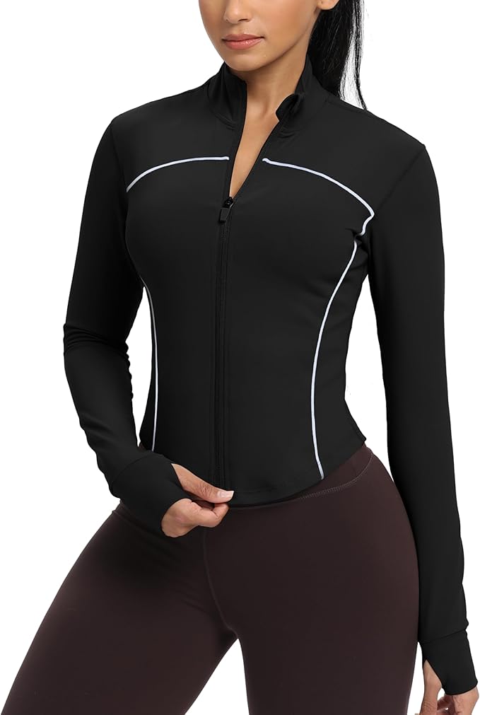 GYM RAINBOW Womens Zip Up Workout Jakcets Cropped Lightweight Slim Fit Running Athletic Jackets