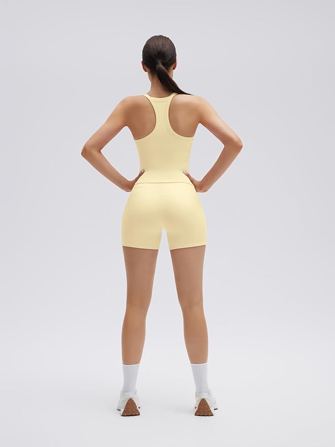 SUUKSESS Women 2 Piece Workout Sets High Waisted Biker Shorts with Pockets Built in bra Racerback Tank Tops