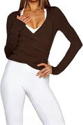 Women Wrap Top Thumb Hole Long Sleeve Self Tie Workout Shirt Pilates Ballet Yoga Tops