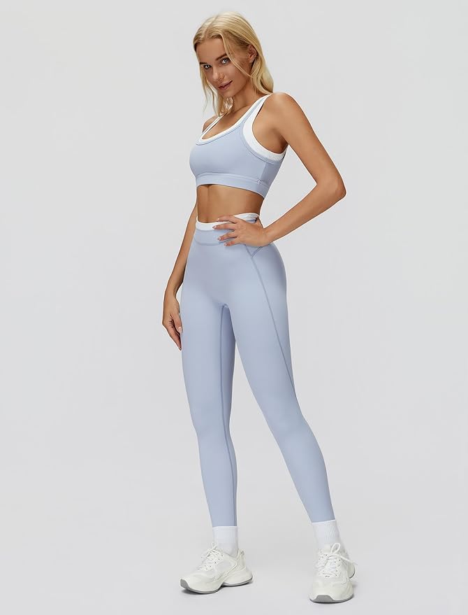 ABOCIW Two Piece Workout Sets for Women Layer Sports Bra Tummy Control High Wait Leggings Gym Yoga Outfits
