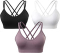 VEQKING Women's Cross Back Sports Bra Padded Strappy Medium Support Yoga Bra for Workout Fitness 3 Pack