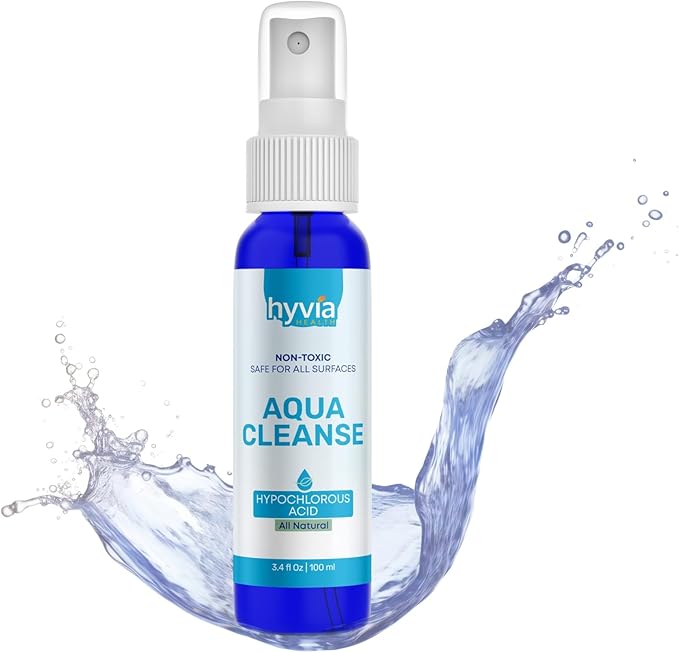 AquaCleanse Hypochlorous Acid Spray - Travel Size All-Purpose Cleaner with HOCL, All-Natural Surface Cleaning Solution - Safe For Kids, Pets, & Daily Use | Clear Spray Made In USA | 3.4 oz (100ml)