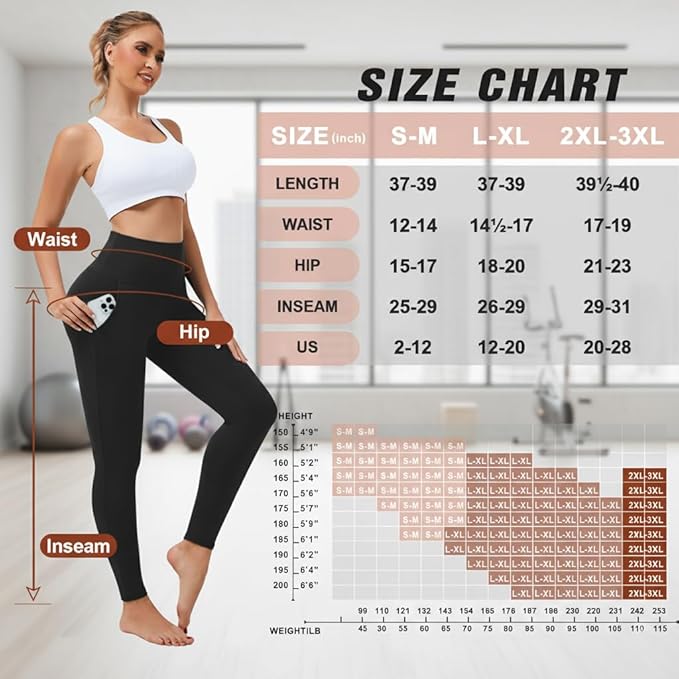 NEW YOUNG 3 Pack Leggings with Pockets for Women,High Waisted Tummy Control Workout Yoga Pants