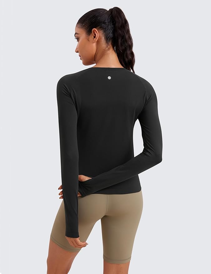 CRZ YOGA Seamless Long Sleeve Shirts for Women Waist Length - Workout Athletic Running Gym Yoga Tops Crewneck Breathable