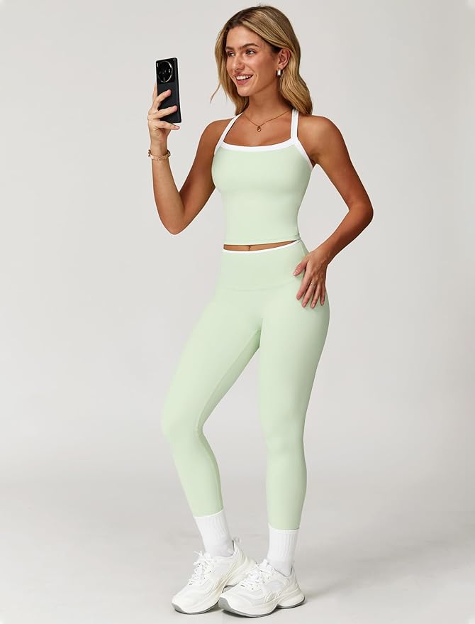 QBGJTD Womens Workout Sets Two Piece Cross Back Tank Top Matching High Waist Leggings Sets Gym Outfits Work Out Clothes