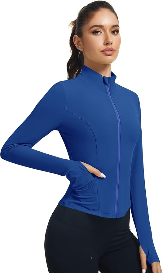 LOMON Women's Athletic Jackets Cropped Long Sleeve Workout Tops Yoga Zip Up Jackets Gym Tops Golf Shirts