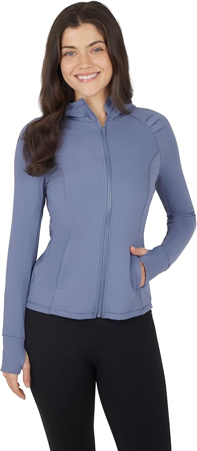 Yogalicious Full-Zip Lightweight Hooded Running Workout Yoga Lux Jacket with Pockets