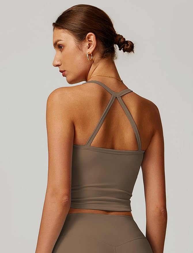 QBGJTD Womens Longline Sports Bras Cross Back Active Gym Yoga Padded Workout Crop Tank Top with Built in Bra