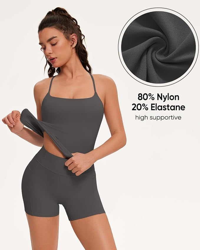 OMKAGI Workout Sets for Women Cute Spaghetti Strap Tank Tops Booty Shorts Outfits with Pockets