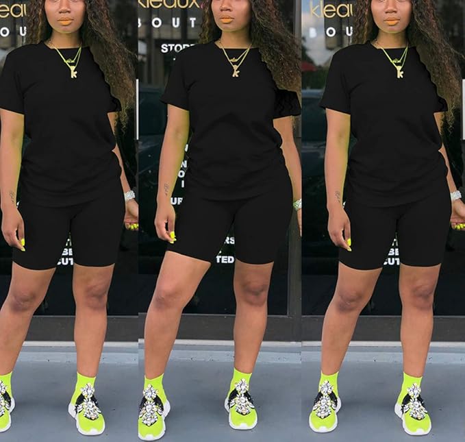 KINIKO Women's 2 Piece Casual Fashion Sports Solid Color Suit short Sleeve top and Pants Set Sweatshirt