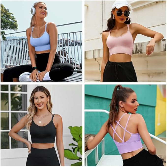 Sykooria 3 Pack Strappy Sports Bra for Women Sexy Crisscross for Yoga Running Athletic Gym Workout Fitness Tank Tops