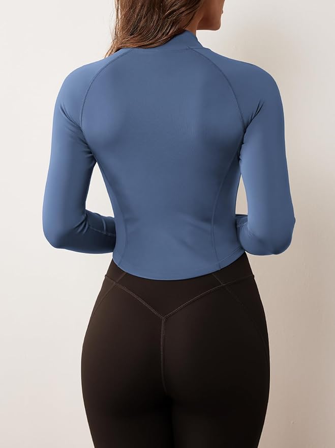 GYM RAINBOW Women's Zip Up Workout Jacket Lightweight Slim Fit Athletic Jacket Cropped Running Gym Tops with Thumb Holes