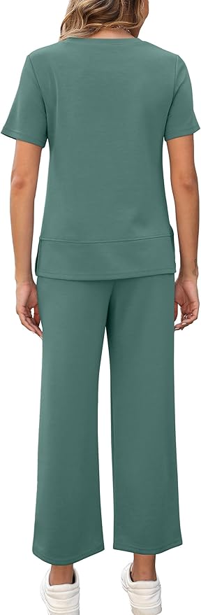 XIEERDUO Women's Side Slit Lounge Sets 2026 Fashion 2 Piece Travel Outfits Cozy Loungewear Wide Leg Tracksuits S-3XL
